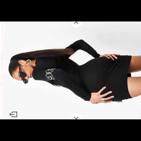 Sean John Missguided Black Zip Front Script Dress - Picture 3 of 5